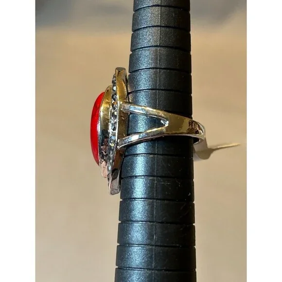 Silver Tone and Red Stone Ring Size 6.25 - Picture 2 of 3